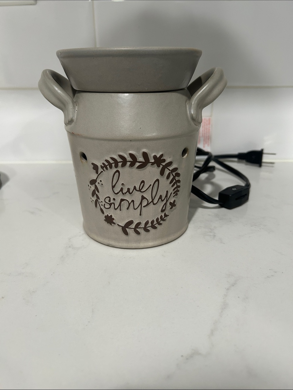 Scentsy Gray Ceramic Wax Warmer "Live Simply"